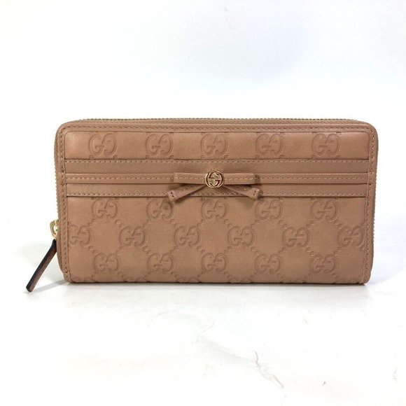 GUCCI 257003 MAYFAI Ribbon Guccissima Ribbon Zip Around Long Wallet Leather pink - Picture 1 of 12